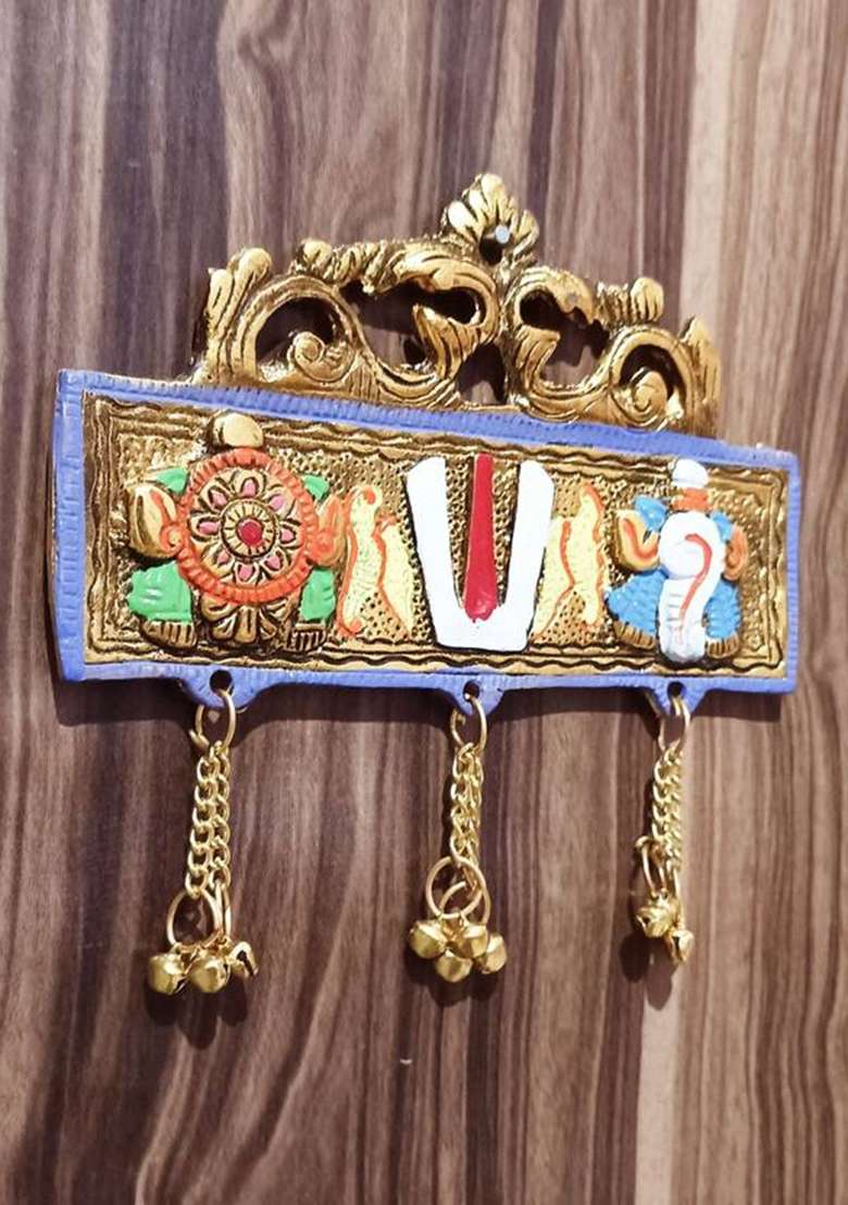 Battlepoint Tirupati Balaji Door Hanging Shankh Chakra Namah Latkan For Home Gift Idol Decorative Showpiece - 16 Cm(Metal Multicolor) - Indya