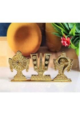 Elitetouch Tirupati Balaji Shankh Chakra Namah Car DashboardOfficeReligious Idol Decorative Showpiece - 5 Cm(Metal Gold)