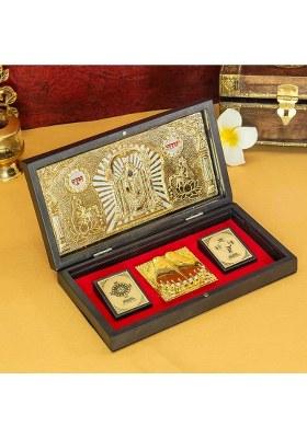 Ekhasa Tirupati Balaji 24K Gold Plated Photo Frame With Charan Paduka Box Decorative Showpiece - 11.5 Cm(Plastic Gold Plated Gold Brown Red)