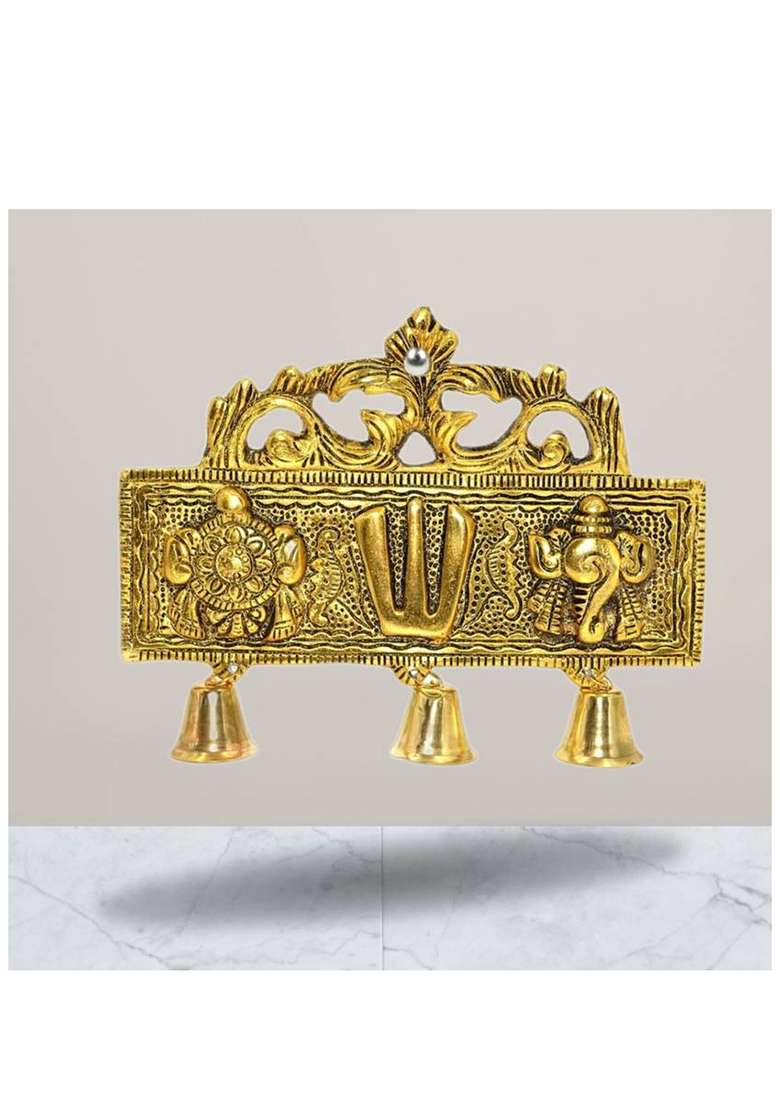 Zenco Tirupati Balaji Shankh Chakra Tilak With Hanuman Ji Namah For Door Car Home Decorative Showpiece - 16 Cm(Metal Gold) - Indya