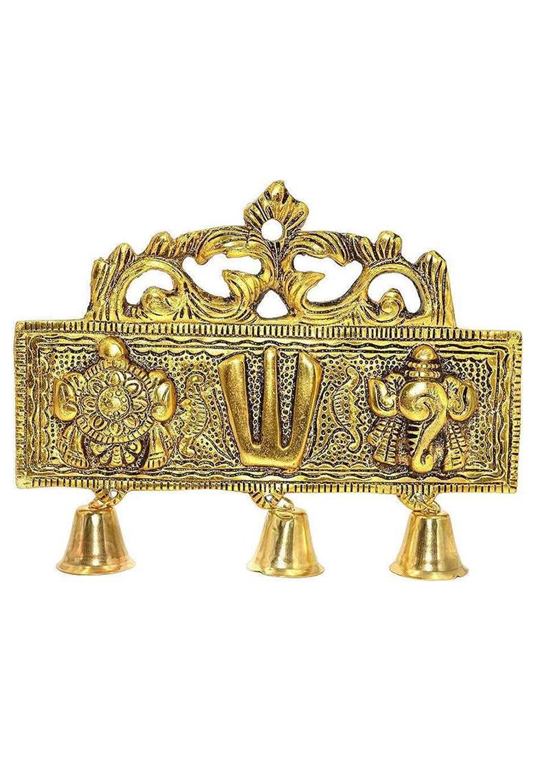 Zenco Tirupati Balaji Shankh Chakra Tilak With Hanuman Ji Namah For Door Car Home Decorative Showpiece - 16 Cm(Metal Gold) - Indya