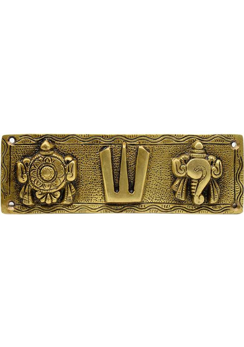 Dalvkot Tirupati Balaji Shanku Chakra Namam Showpiece For Wall Hanging Main Door Decorative Showpiece - 6 Cm(Brass Gold) - Indya