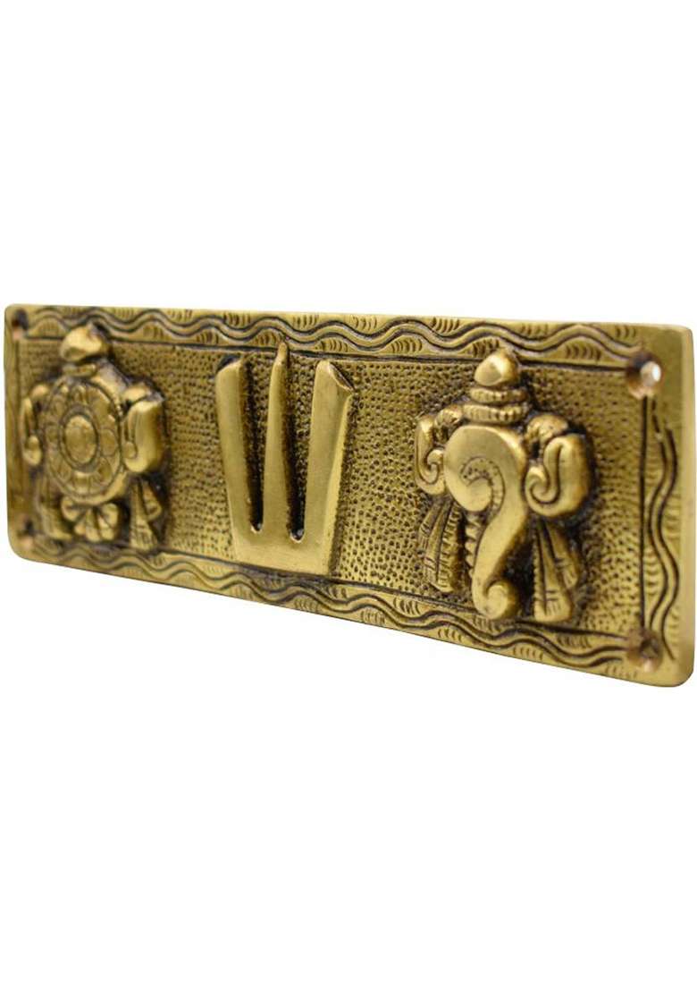Dalvkot Tirupati Balaji Shanku Chakra Namam Showpiece For Wall Hanging Main Door Decorative Showpiece - 6 Cm(Brass Gold) - Indya
