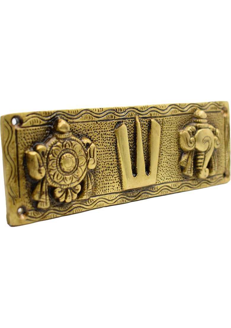 Dalvkot Tirupati Balaji Shanku Chakra Namam Showpiece For Wall Hanging Main Door Decorative Showpiece - 6 Cm(Brass Gold) - Indya