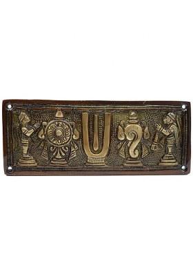 Dalvkot Tirupati Balaji Shanku Chakra Namam Plate For Wall Hanging And Main Door Decorative Showpiece - 8 Cm(Brass Gold)