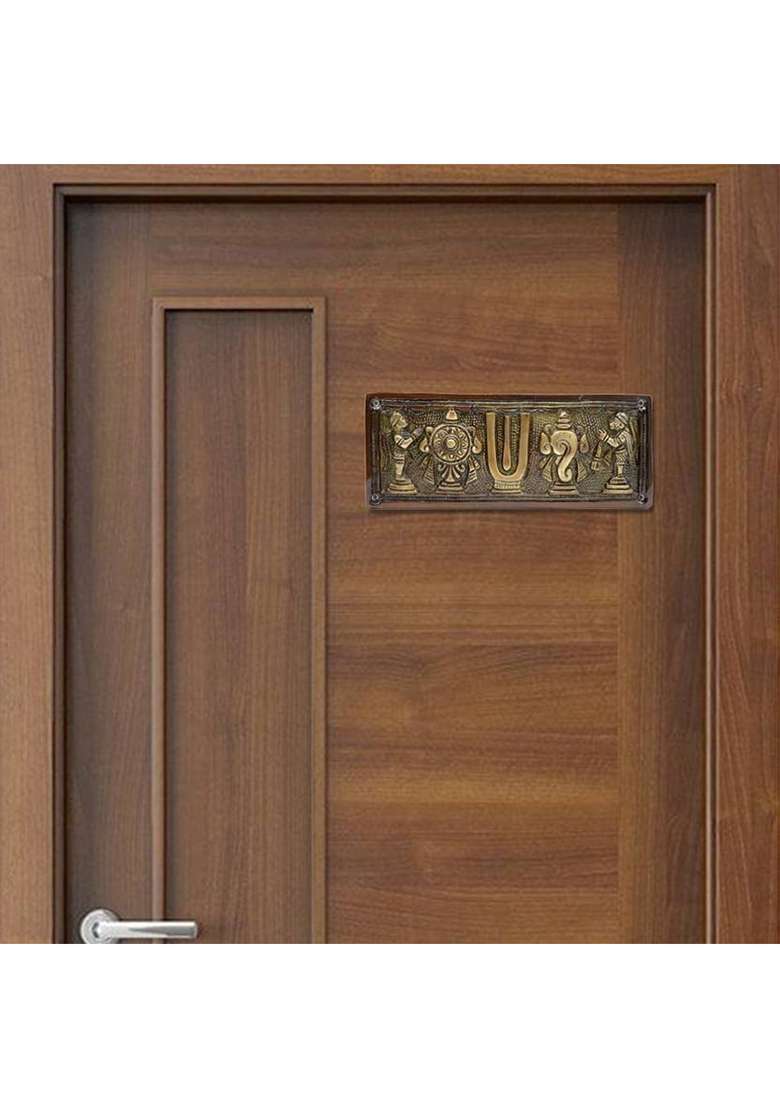 Dalvkot Tirupati Balaji Shanku Chakra Namam Plate For Wall Hanging And Main Door Decorative Showpiece - 8 Cm(Brass Gold) - Indya