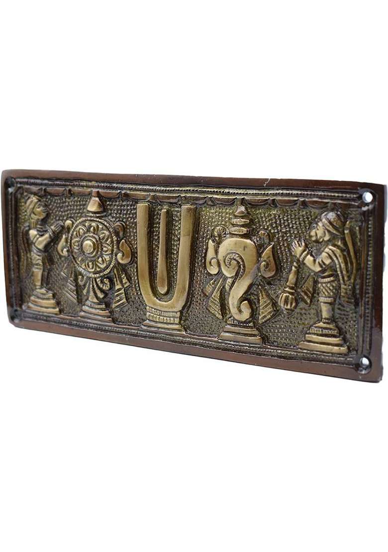 Dalvkot Tirupati Balaji Shanku Chakra Namam Plate For Wall Hanging And Main Door Decorative Showpiece - 8 Cm(Brass Gold) - Indya