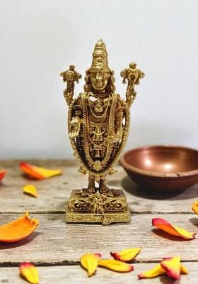 Sjl Wax Casting Tirupati Balaji Brass Statue Decorative Showpiece - 7.5 Cm(Brass Gold)