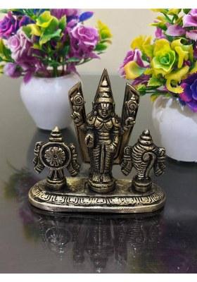 Buy N Relax Antique Finish Lord Balaji Idol With Shankh Chakra Metal Temple Idol 10 Cm Decorative Showpiece - 10 Cm(Brass Gold)