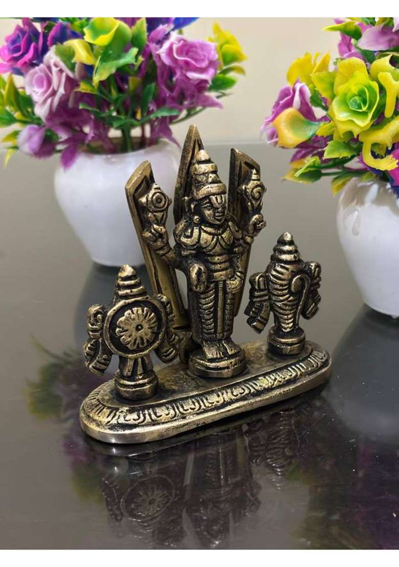 Buy N Relax Antique Finish Lord Balaji Idol With Shankh Chakra Metal Temple Idol 10 Cm Decorative Showpiece - 10 Cm(Brass Gold) - Indya