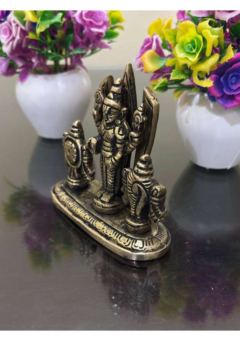 Buy N Relax Antique Finish Lord Balaji Idol With Shankh Chakra Metal Temple Idol 10 Cm Decorative Showpiece - 10 Cm(Brass Gold) - Indya