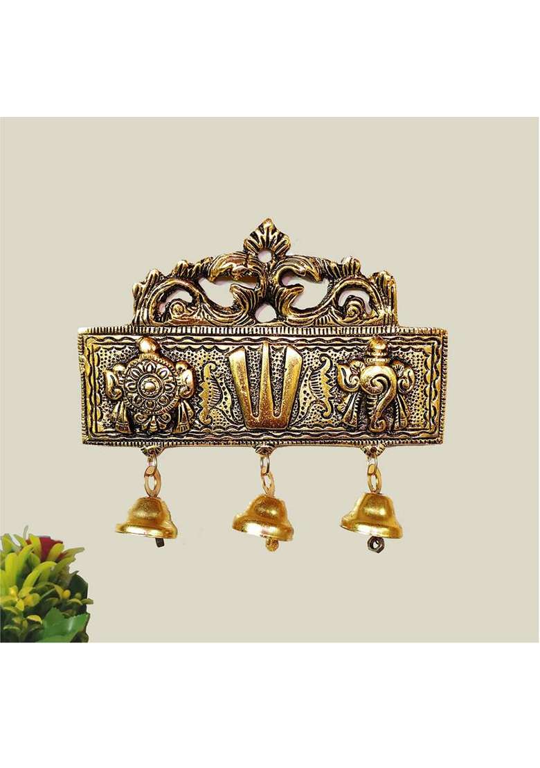 Koolwal Craft Tirupati Door Hanging Shankh Chakra Namha Room Decorative Decorative Showpiece - 15 Cm(Metal Aluminium Gold) - Indya
