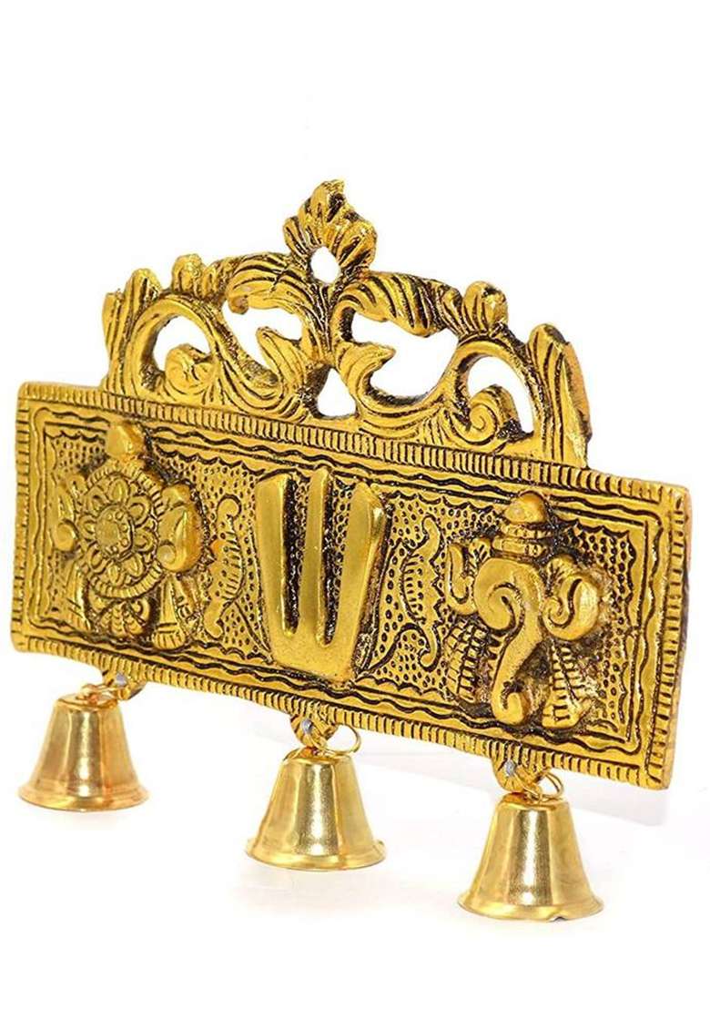 Koolwal Craft Tirupati Door Hanging Shankh Chakra Namha Room Decorative Decorative Showpiece - 15 Cm(Metal Aluminium Gold) - Indya