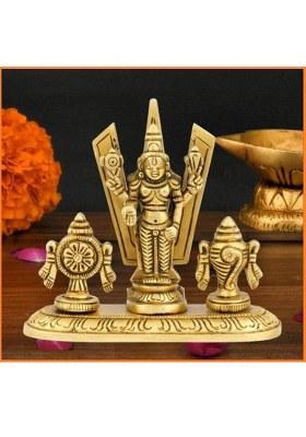 Wellwishers Craft Tirupati Balaji Shankh Chakra Namah Car DashboardOfficeReligious Idol Decorative Showpiece - 10 Cm(Metal Gold)