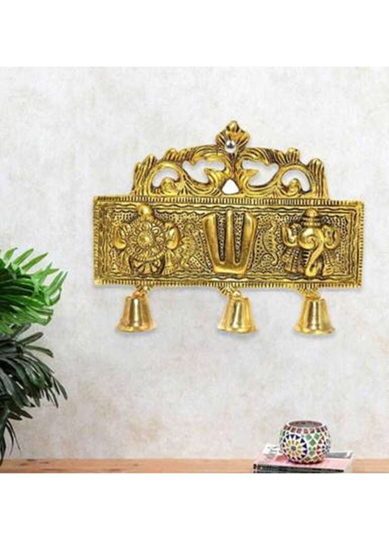 Fashion Bizz Metal Tirupati Balaji Shankh Chakra Namah Door Hanging For Home Office & Room Decorative Showpiece - 16 Cm(Metal Gold) - Indya