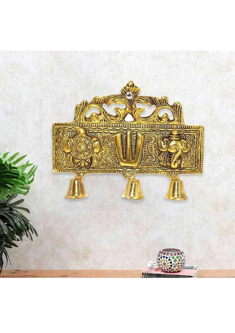 Fashion Bizz Metal Tirupati Balaji Shankh Chakra Namah Door Hanging For Home Office & Room Decorative Showpiece - 16 Cm(Metal Gold) - Indya
