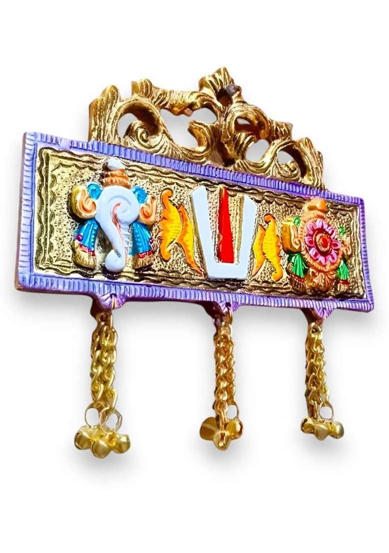Worldofcraft Shankh Chakra Tilak Tirupati Balaji Wall Hanging Gold Plated & Multicolour Decorative Showpiece - 15 Cm(Metal Gold) - Indya