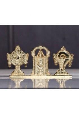 Kridaykraft Metal Tirupati Balaji Shankh Chakra For Car DashboardOfficeReligious Idol Decorative Showpiece - 5 Cm(Metal Gold)