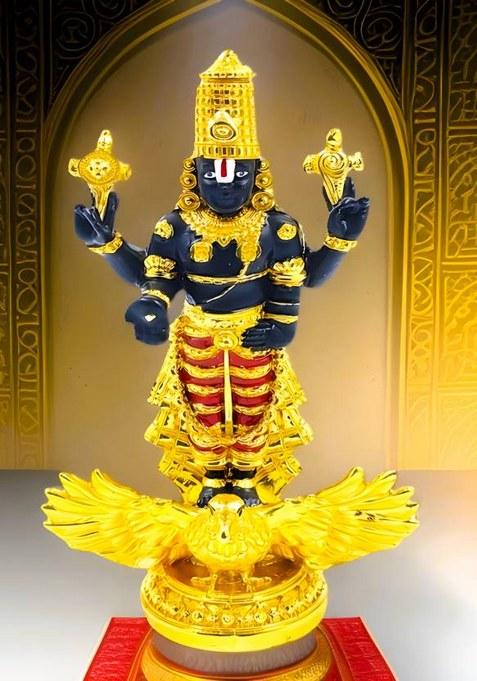 Niharika Handicraft Tirupati Balaji Idol On Garuda 24K Gold Plated Venkateswara Swamy Statue Decorative Showpiece - 13 Cm(Gold Plated Multicolor)