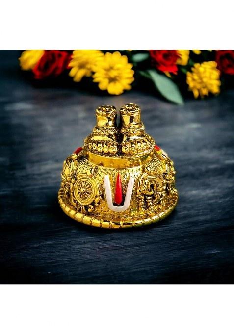 Artjenius Pv Tirupati Balaji Vishnu Charan Paduka Showpiece With Feet For Pooja Room Decorative Showpiece - 7 Cm(Aluminium Gold)