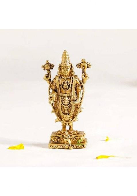Aakrati Brass Statue Of Balaji Tirupati Balaji Idol Temple Decor Decorative Showpiece - 7.62 Cm(Brass Yellow)