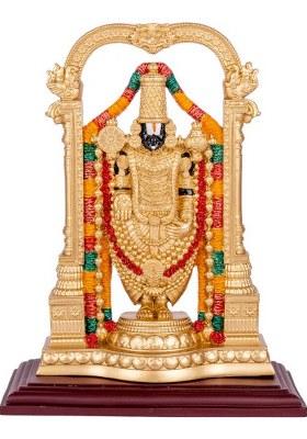 Shirphakala Divine Handicrafts Lord Tirupati Balaji Venkateswara Multicolor Resin Idol 8.5 Inch Gold Finish Decorative Showpiece - 23 Cm(Polyresin Multicolor)