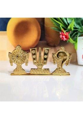 Kridaykraft Metal Tirupati Balaji Shankh Chakra Namah Car DashboardOfficeReligious Idol Decorative Showpiece - 5 Cm(Metal Gold)