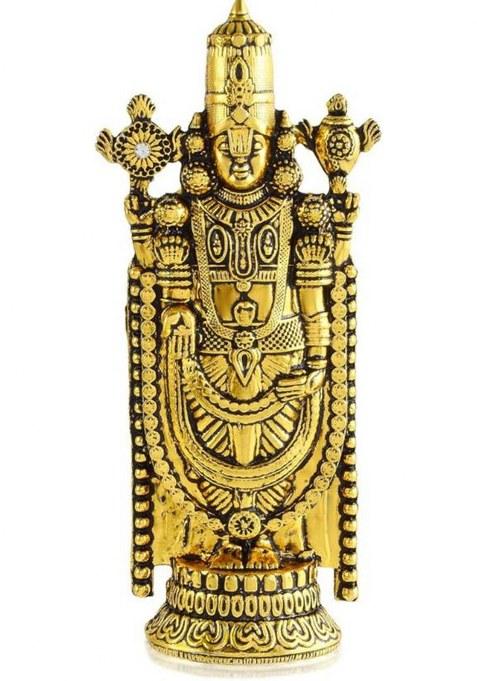 The Cook House Tirupati Lord Balaji Venkateswara Car Dashboard Idol Decorative Showpiece - 12.5 Cm(Metal Gold)