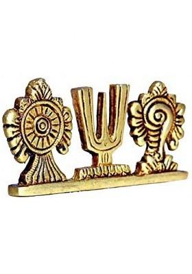 Elitetouch Metal Tirupati Balaji Shankh Chakra Tilak Namah Stand For Pooja Room Decorative Showpiece - 10 Cm(Brass Multicolor)