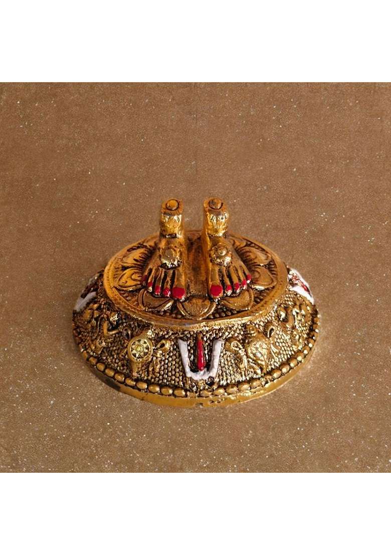 Sp Handicrafts Sp Handicrafts Tirupati Balaji Vishnu Charan Pduka Decorative Showpiece - 7 Cm(Aluminium Metal Multicolor) - Indya