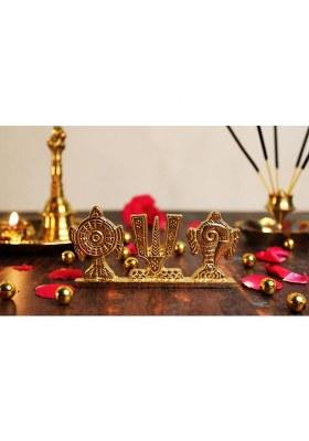 Wellwishers Craft Metal Tirupati Balaji Shankh Chakra Namah Car DashboardOfficeReligious Idol Decorative Showpiece - 3.8 Cm(Metal Gold)