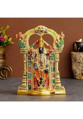 Dreamkraft Tirupati Balaji Metal Statue Murti MeenakariSri Venkateswara MurtiBalaji Idol Decorative Showpiece - 23 Cm(Metal Gold)