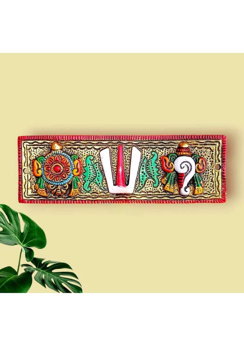 Sp Handicrafts Wall Hanging Tirupati Balaji Symbol Shankh Chakra Tilak Statue Gold Plating Decorative Showpiece - 6 Cm(Metal Multicolor) - Indya