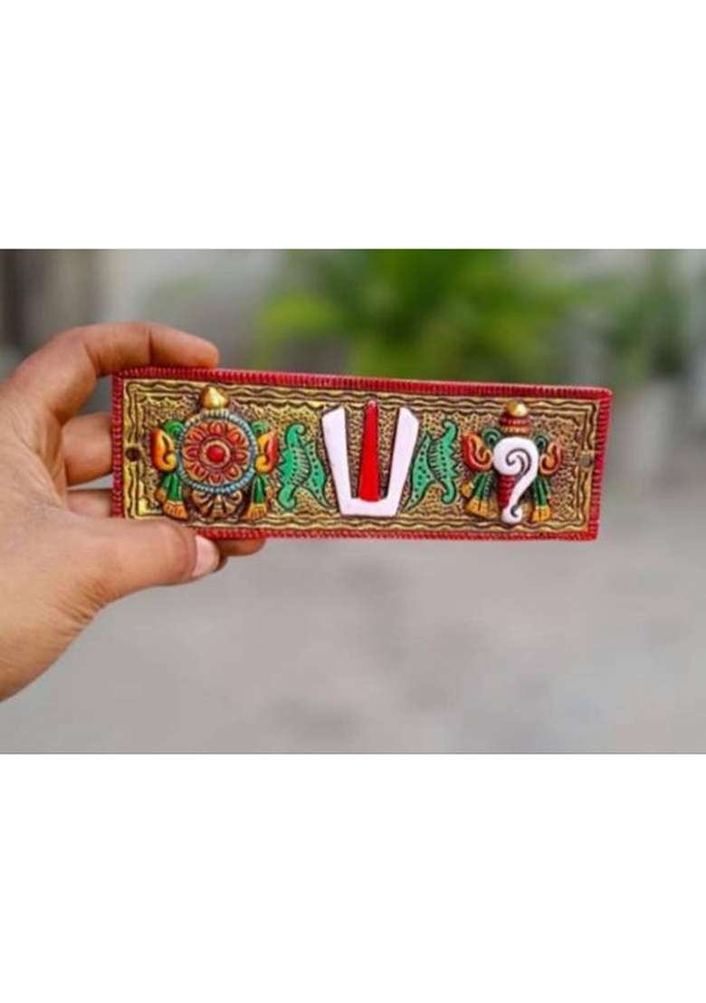 Sp Handicrafts Wall Hanging Tirupati Balaji Symbol Shankh Chakra Tilak Statue Gold Plating Decorative Showpiece - 6 Cm(Metal Multicolor) - Indya