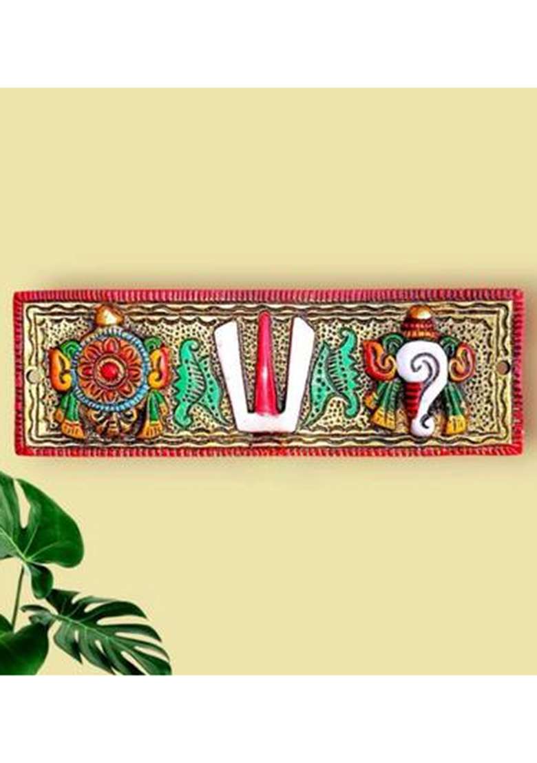 Sp Handicrafts Wall Hanging Tirupati Balaji Symbol Shankh Chakra Tilak Statue Gold Plating Decorative Showpiece - 6 Cm(Metal Multicolor) - Indya
