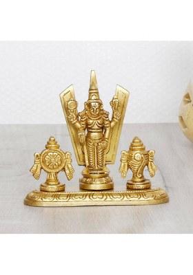 Chkoteravatiya Tirupati Balaji Idol Shri Venkateshwara Swamy Statue Symbol Shankh Chakra Tilak Decorative Showpiece - 10 Cm(Brass Gold)