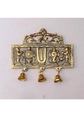 Rrbattlepoint Tirupati Balaji Door Hanging Shankh Chakra Namah Latkan For Home Gift Idol Decorative Showpiece - 20 Cm(Metal Gold)