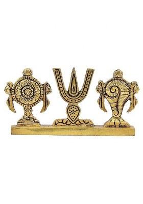 Agromech Shankh Chakra Namah Of Lord Vishnu Tirupati Balaji Shankha Chakra Tilak Decorative Showpiece - 5.2 Cm(Brass Gold)