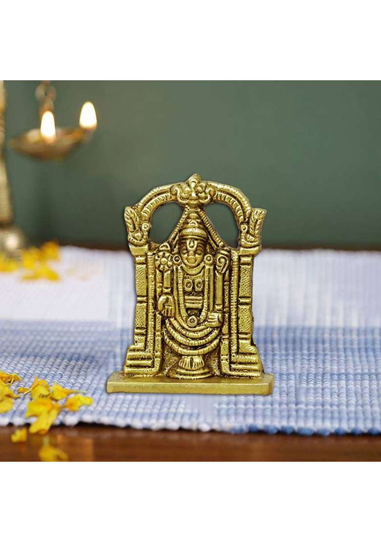 Spilbox Brass Vdm Perumal StatueTirupati Balaji Pital StatueHome&Office Decor Decorative Showpiece - 6.5 Cm(Brass Gold) - Indya