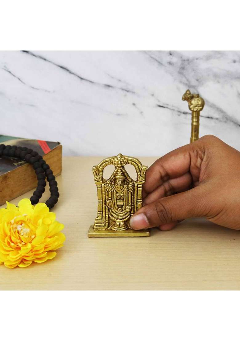 Spilbox Brass Vdm Perumal StatueTirupati Balaji Pital StatueHome&Office Decor Decorative Showpiece - 6.5 Cm(Brass Gold) - Indya