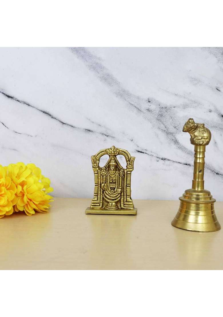 Spilbox Brass Vdm Perumal StatueTirupati Balaji Pital StatueHome&Office Decor Decorative Showpiece - 6.5 Cm(Brass Gold) - Indya