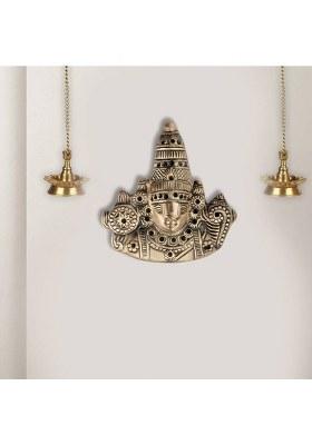 Cave Idol Of Lord Tirupati Balaji Lord Sri Venkateswara Balaji Face Wall Hanging Decorative Showpiece - 17.78 Cm(Brass Gold)