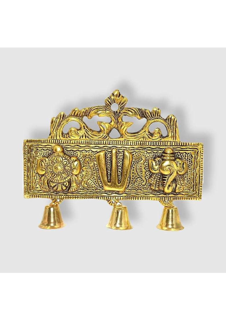 Etanco Tirupati Tilak Balaji Latkan Wall Hanging Shankh Chakra Namah Decorative Showpiece - 16 Cm(Metal Gold) - Indya