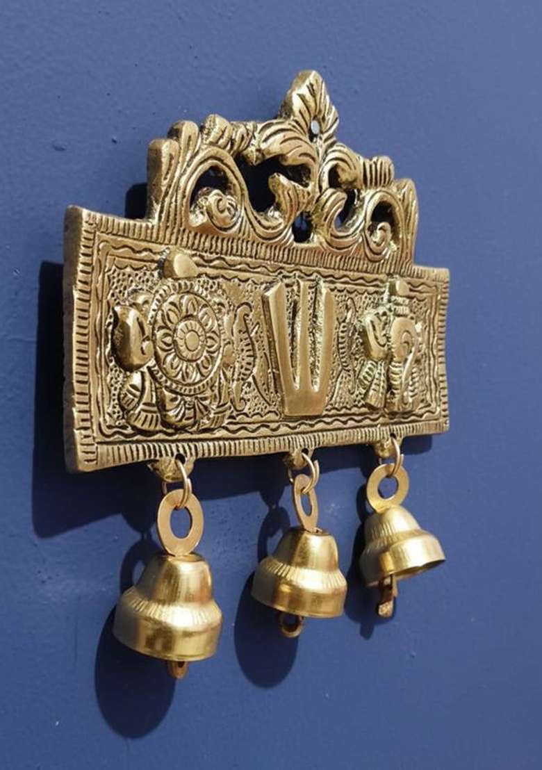 Battlepoint Tirupati Balaji Door Hanging Shankh Chakra Namah Latkan For HomeGift Idol Decorative Showpiece - 15 Cm(Metal Gold) - Indya