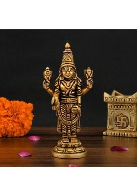Shreeyaash Brass Tirupati Balaji Idol Venkateshwara Vishnu Murti Decorative Showpiece - 10.16 Cm(Brass Gold)