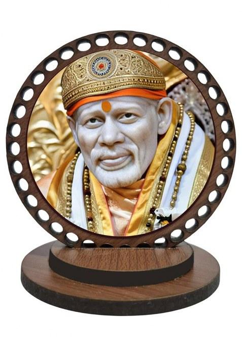 Ar Creative Sai Baba Car Dashboard Idol God Statue For Car Home Office Decorative Showpiece - 7.62 Cm(Wood Multicolor)