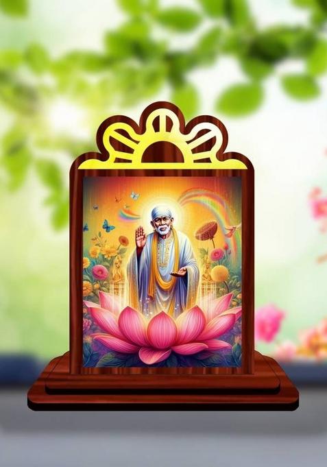 Giftzlane Sai Baba Shirdi Sai Baba Car Dashboard Idol Premium Decorative Showpiece - 10.5 Cm(Wood Multicolor)