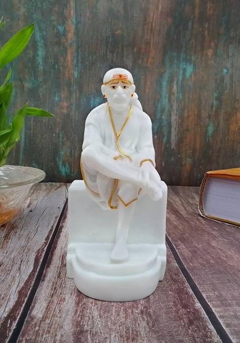 Shinde Exports Shirdi Saibaba Marble Idol Murti Pooja Room Statue Big Size Decorative Showpiece - 16.5 Cm(Marble White)