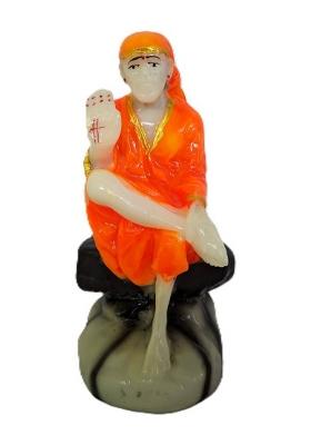 Devazone Orange Sai Baba Statue Buddha Idol Decorative Showpiece - 13 Cm(Resin Orange)
