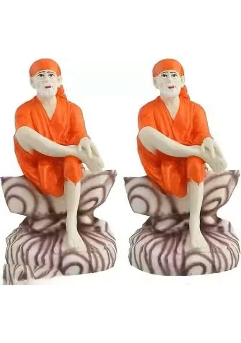 Shree Krishana Traders Combo Pack Of 2 Sai Baba Idol Statue Decorative Showpiece - 10 Cm(Resin Yellow) - Indya